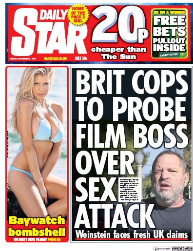Daily Star Newspaper Front Page (UK) for 13 October 2017