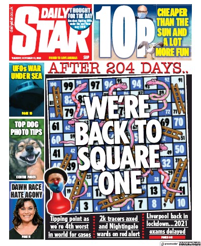 Daily Star Newspaper Front Page (UK) for 13 October 2020