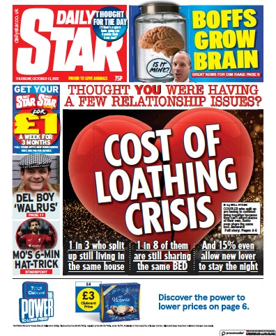 Daily Star Newspaper Front Page (UK) for 13 October 2022