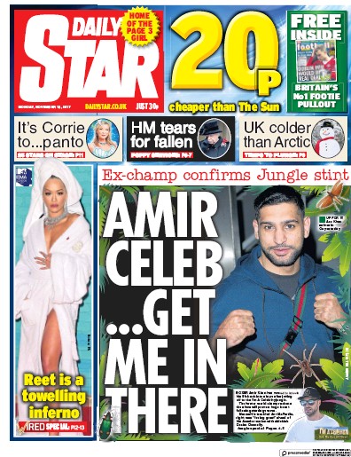 Daily Star Newspaper Front Page (UK) for 13 November 2017