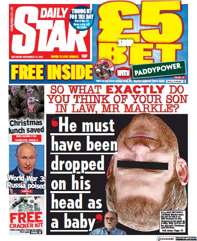 Daily Star Newspaper Front Page (UK) for 13 November 2021