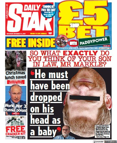 Daily Star Newspaper Front Page (UK) for 13 November 2021