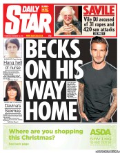 Daily Star (UK) Newspaper Front Page for 13 December 2012