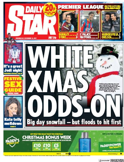 Daily Star Newspaper Front Page (UK) for 13 December 2017
