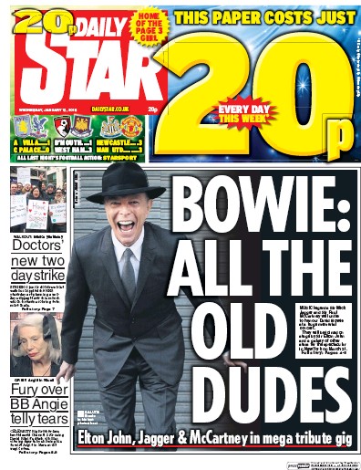 Daily Star Newspaper Front Page (UK) for 13 January 2016