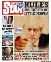 Daily Star (UK) Newspaper Front Page for 13 January 2022