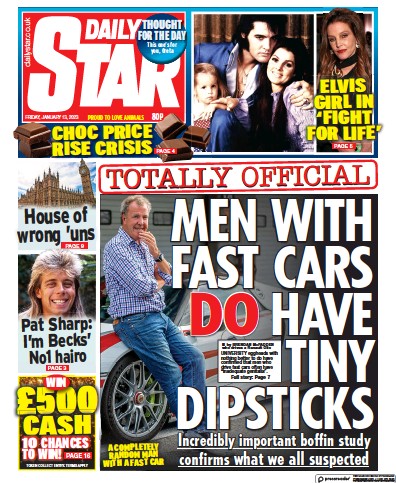 Daily Star Newspaper Front Page (UK) for 13 January 2023