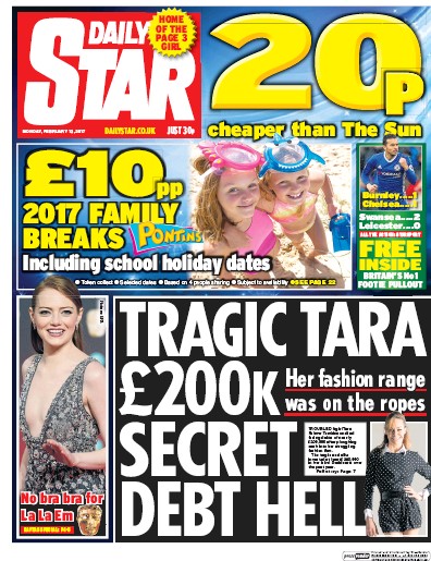Daily Star Newspaper Front Page (UK) for 13 February 2017