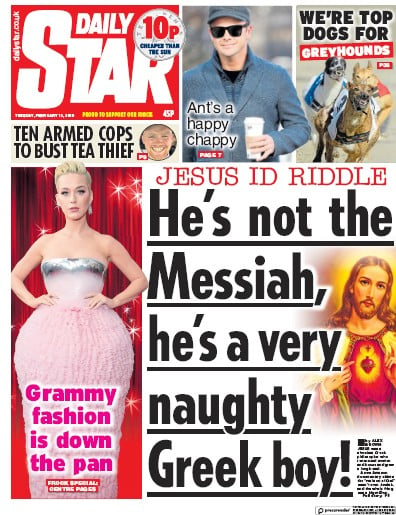 Daily Star Newspaper Front Page (UK) for 13 February 2019