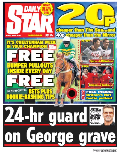 Daily Star Newspaper Front Page (UK) for 13 March 2017