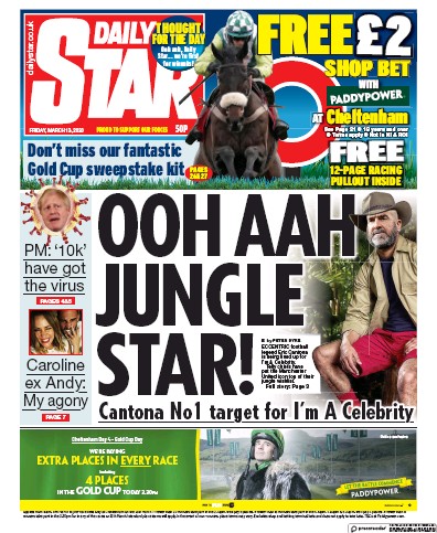 Daily Star Newspaper Front Page (UK) for 13 March 2020