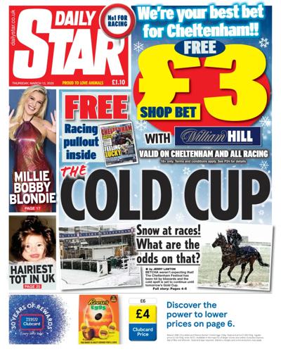 Daily Star Newspaper Front Page (UK) for 13 March 2025
