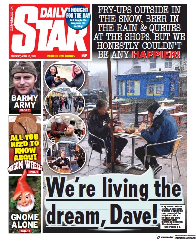 Daily Star Newspaper Front Page (UK) for 13 April 2021
