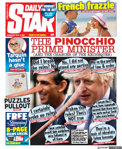 Daily Star Newspaper Front Page (UK) for 13 April 2022