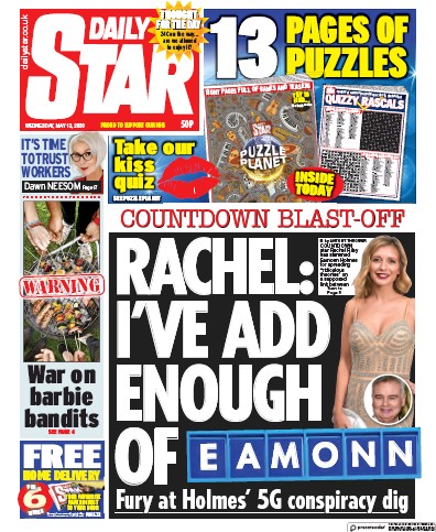 Daily Star Newspaper Front Page (UK) for 13 May 2020