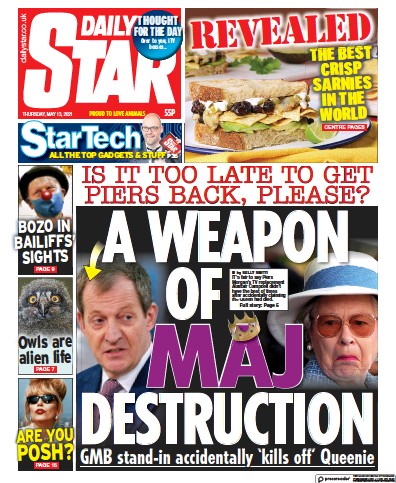 Daily Star Newspaper Front Page (UK) for 13 May 2021