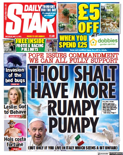 Daily Star Newspaper Front Page (UK) for 13 May 2023