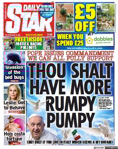 Daily Star Newspaper Front Page (UK) for 13 May 2023