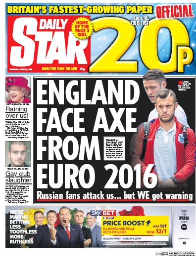 Daily Star Newspaper Front Page (UK) for 13 June 2016