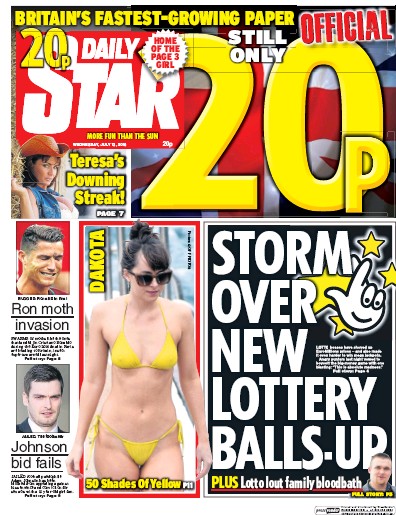 Daily Star Newspaper Front Page (UK) for 13 July 2016