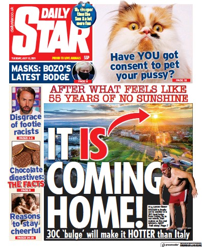 Daily Star Newspaper Front Page (UK) for 13 July 2021
