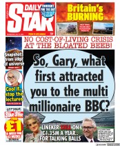 Daily Star (UK) Newspaper Front Page for 13 July 2022