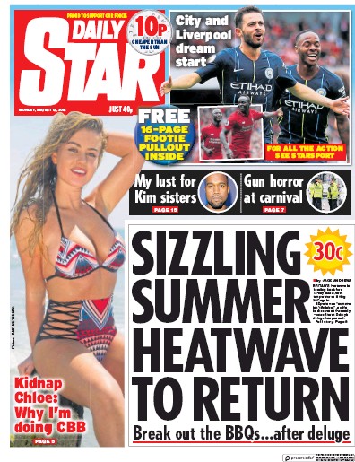 Daily Star Newspaper Front Page (UK) for 13 August 2018