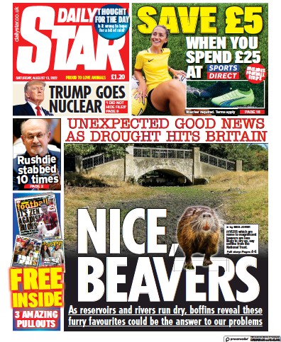 Daily Star Newspaper Front Page (UK) for 13 August 2022