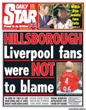 Daily Star (UK) Newspaper Front Page for 13 September 2012