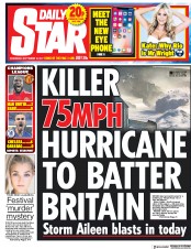 Daily Star (UK) Newspaper Front Page for 13 September 2017