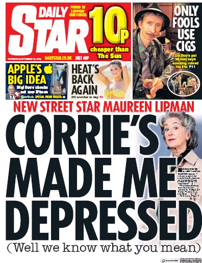 Daily Star Newspaper Front Page (UK) for 13 September 2018
