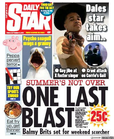 Daily Star Newspaper Front Page (UK) for 13 September 2019