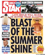 Daily Star (UK) Newspaper Front Page for 13 September 2021