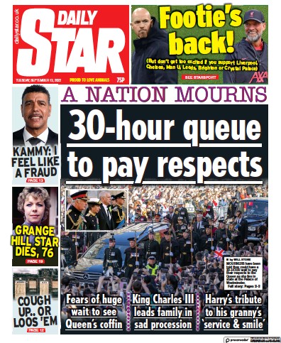 Daily Star Newspaper Front Page (UK) for 13 September 2022