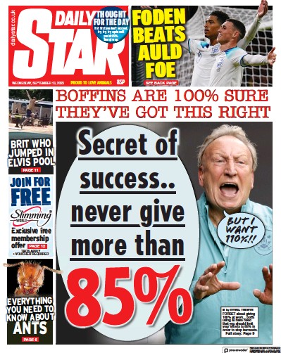 Daily Star Newspaper Front Page (UK) for 13 September 2023