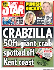 Daily Star (UK) Newspaper Front Page for 14 October 2014
