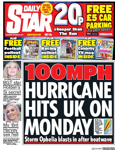 Daily Star Newspaper Front Page (UK) for 14 October 2017