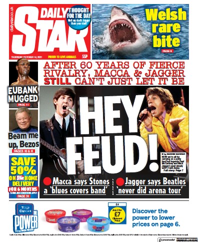 Daily Star Newspaper Front Page (UK) for 14 October 2021