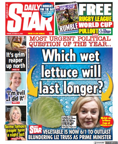 Daily Star Newspaper Front Page (UK) for 14 October 2022
