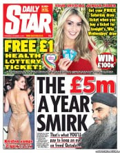 Daily Star (UK) Newspaper Front Page for 14 November 2012
