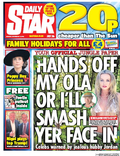 Daily Star Newspaper Front Page (UK) for 14 November 2016