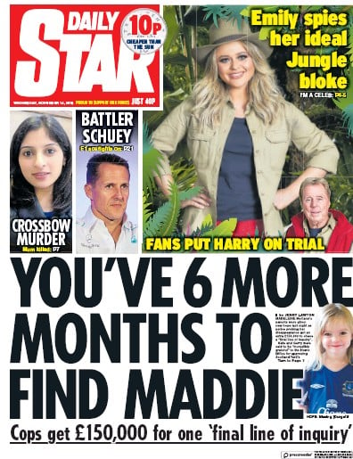 Daily Star Newspaper Front Page (UK) for 14 November 2018