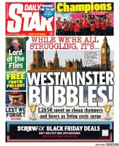 Daily Star (UK) Newspaper Front Page for 14 November 2022