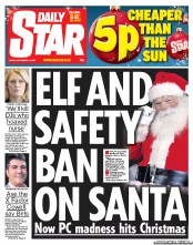 Daily Star (UK) Newspaper Front Page for 14 December 2012