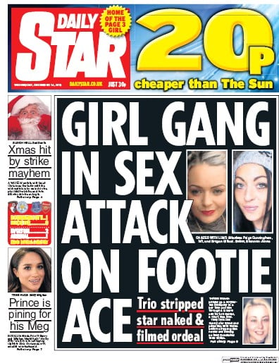 Daily Star Newspaper Front Page (UK) for 14 December 2016