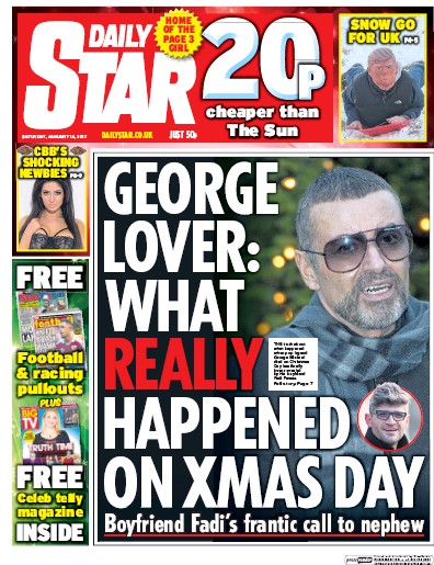 Daily Star Newspaper Front Page (UK) for 14 January 2017