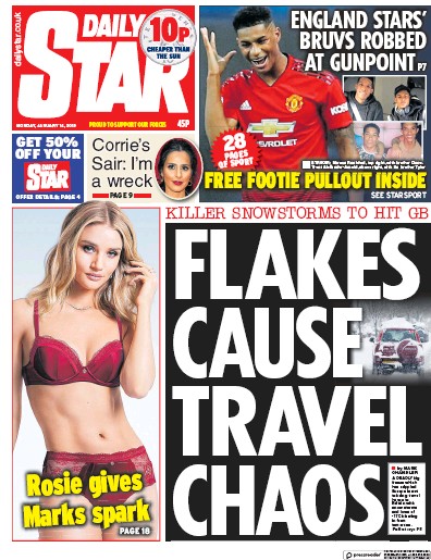 Daily Star Newspaper Front Page (UK) for 14 January 2019