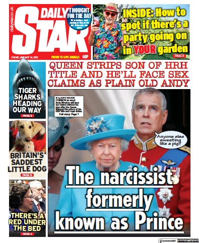 Daily Star Newspaper Front Page (UK) for 14 January 2022