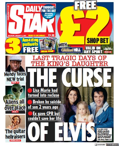 Daily Star Newspaper Front Page (UK) for 14 January 2023