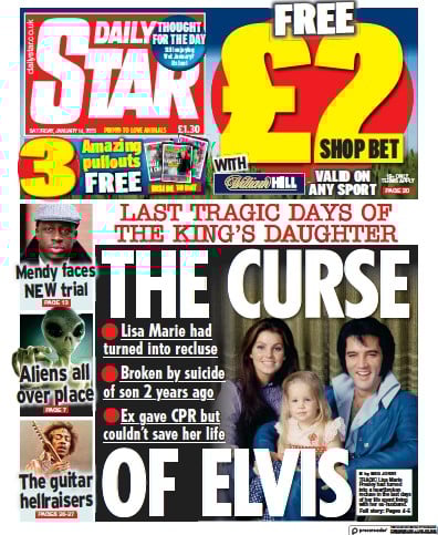 Daily Star Newspaper Front Page (UK) for 14 January 2023